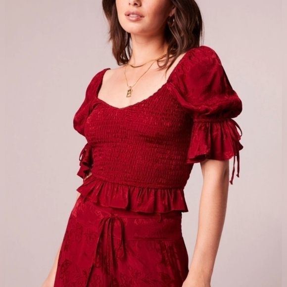 Band of The Free LEA Rhubarb Smocked Crop Top Bohemian Puffed Sleeves Medium - Picture 6 of 14